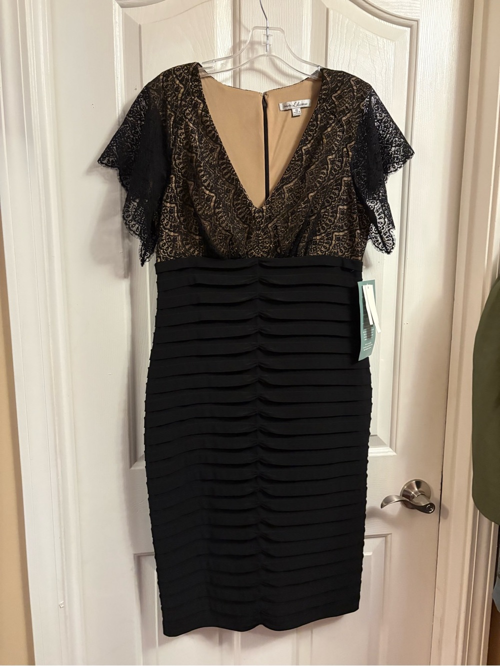 Simply Liliana Black and Gold Lace V-Neck Midi Dress